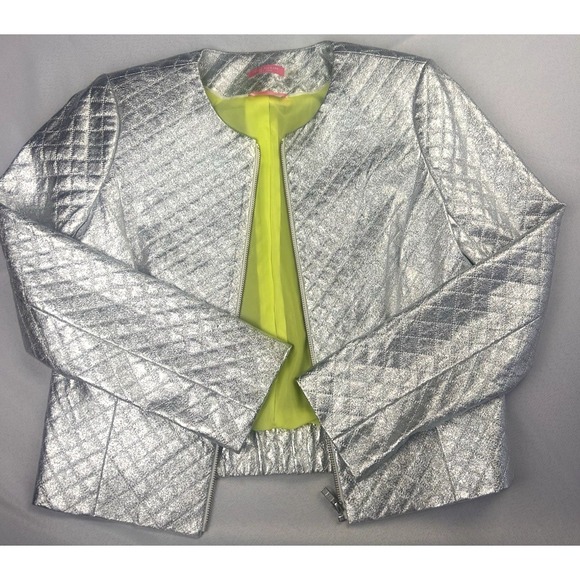 Isaac Mizrahi quilted metallic silver statement piece short jacket size 10 - Picture 2 of 9